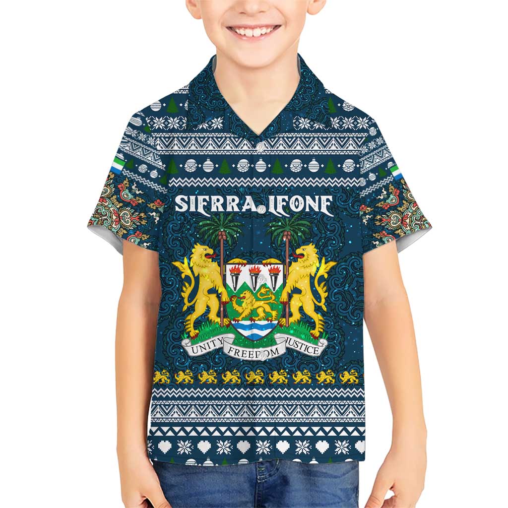 Sierra Leone Christmas Hawaiian Shirt with Ornamental Pattern, National Coat of Arms, and Festive Motif - Wonder Print Shop