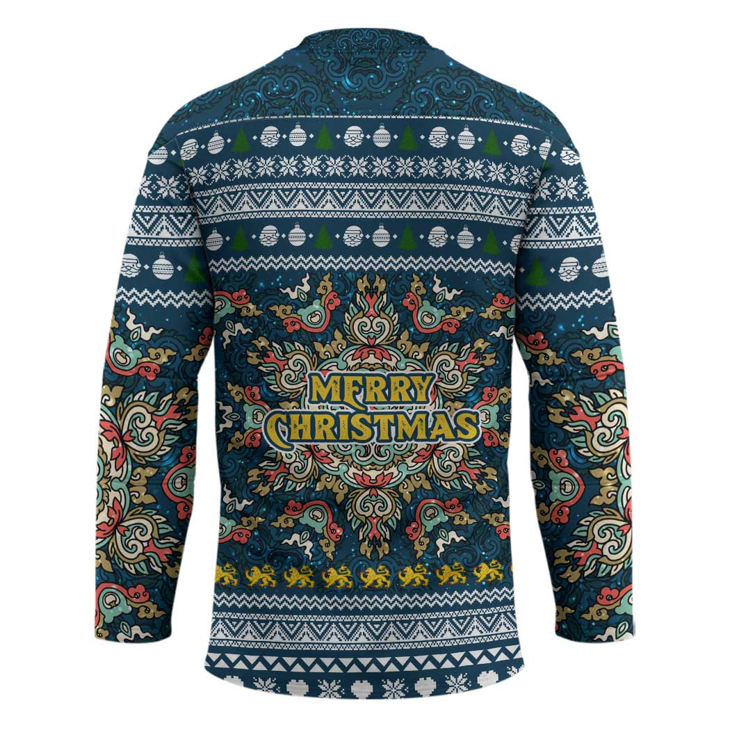 Sierra Leone Christmas Hockey Jersey with Ornamental Pattern, National Coat of Arms, and Festive Motif - Wonder Print Shop