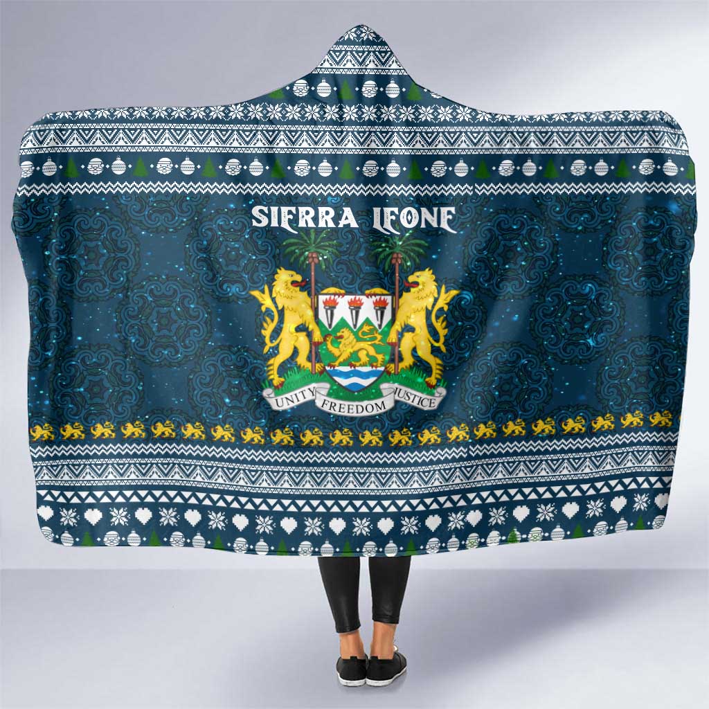 Sierra Leone Christmas Hooded Blanket with Ornamental Pattern, National Coat of Arms, and Festive Motif - Wonder Print Shop