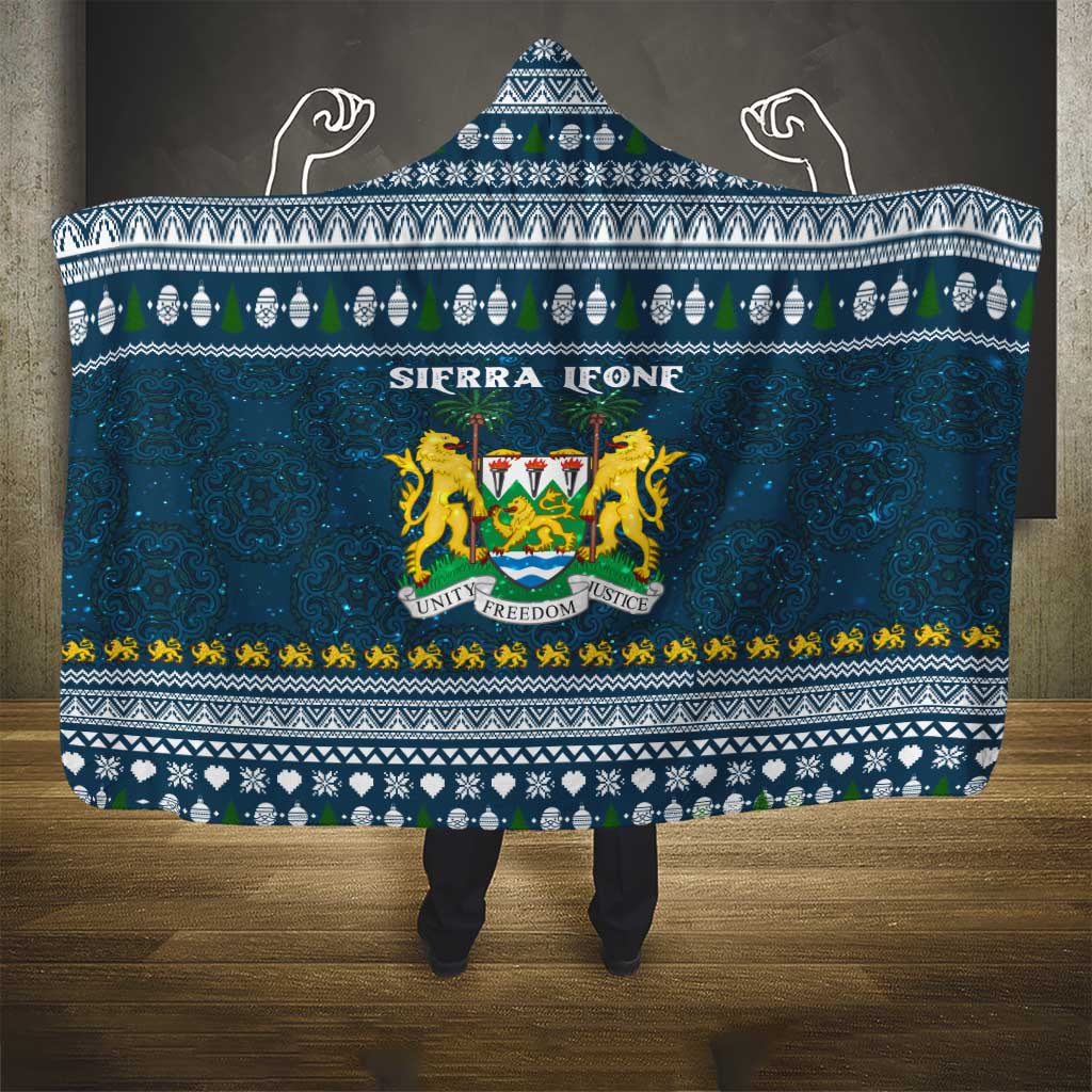 Sierra Leone Christmas Hooded Blanket with Ornamental Pattern, National Coat of Arms, and Festive Motif - Wonder Print Shop