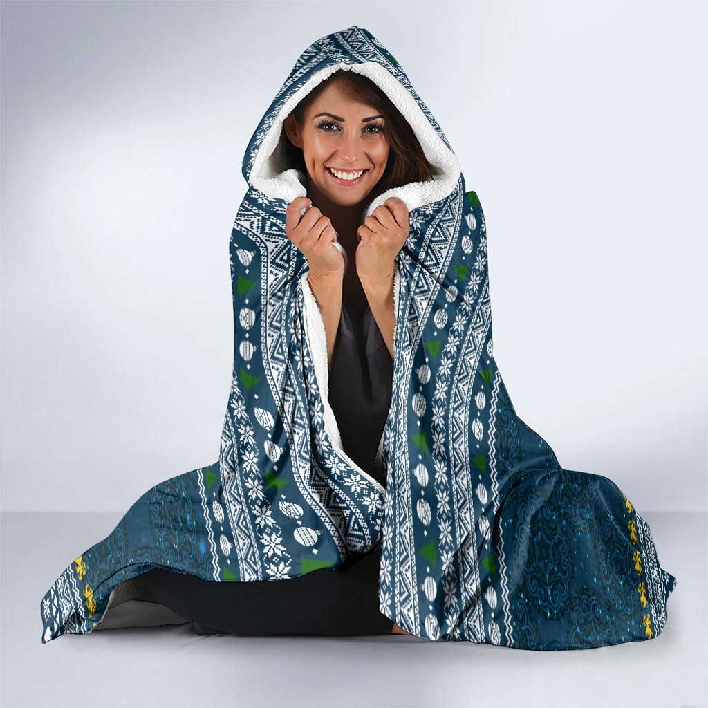 Sierra Leone Christmas Hooded Blanket with Ornamental Pattern, National Coat of Arms, and Festive Motif - Wonder Print Shop