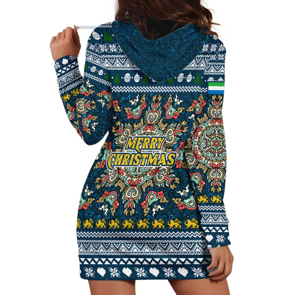 Sierra Leone Christmas Hoodie Dress with Ornamental Pattern, National Coat of Arms, and Festive Motif - Wonder Print Shop