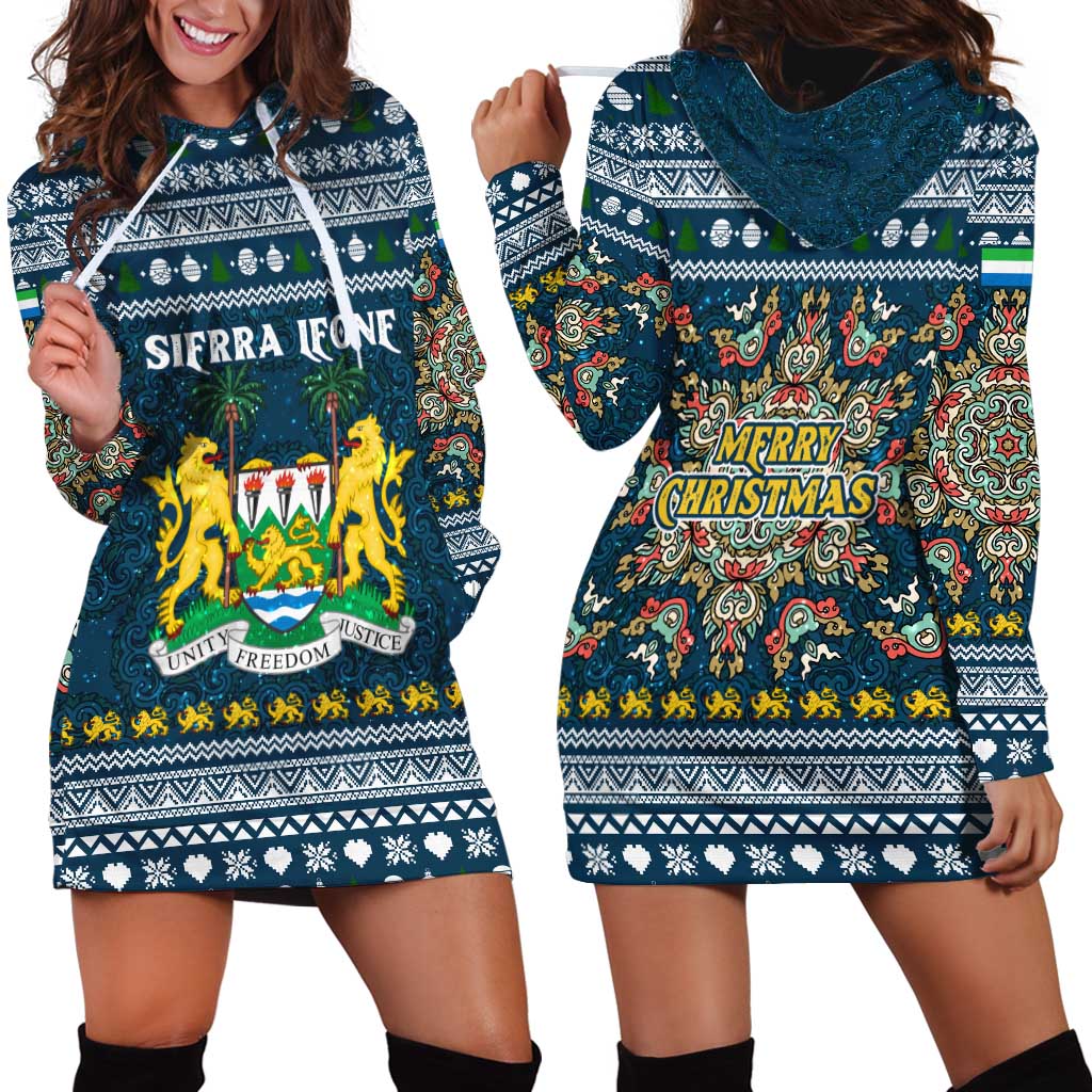 Sierra Leone Christmas Hoodie Dress with Ornamental Pattern, National Coat of Arms, and Festive Motif - Wonder Print Shop