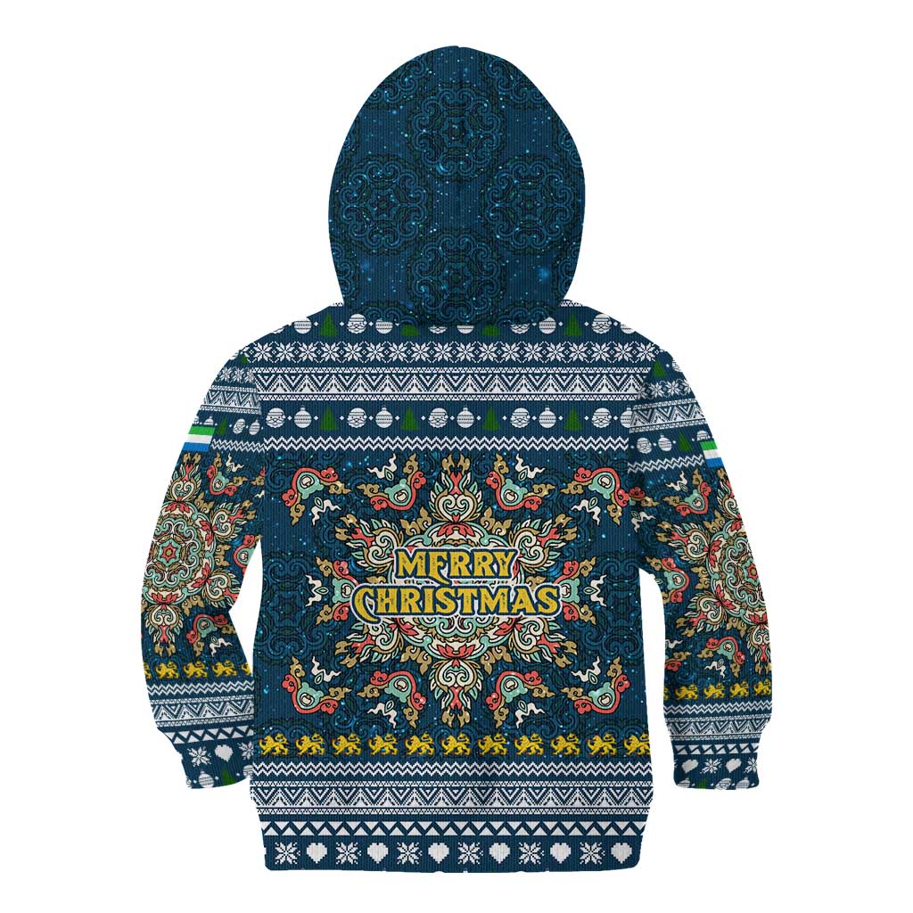 Sierra Leone Christmas Kid Hoodie with Ornamental Pattern, National Coat of Arms, and Festive Motif - Wonder Print Shop