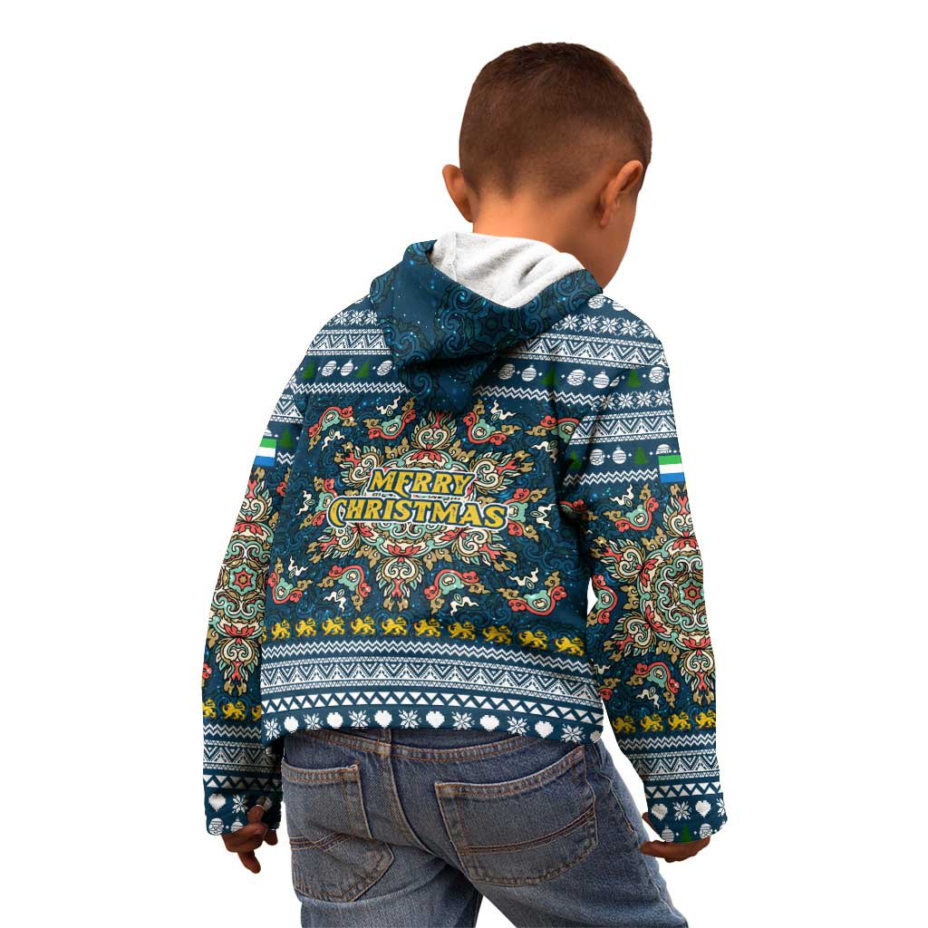 Sierra Leone Christmas Kid Hoodie with Ornamental Pattern, National Coat of Arms, and Festive Motif - Wonder Print Shop