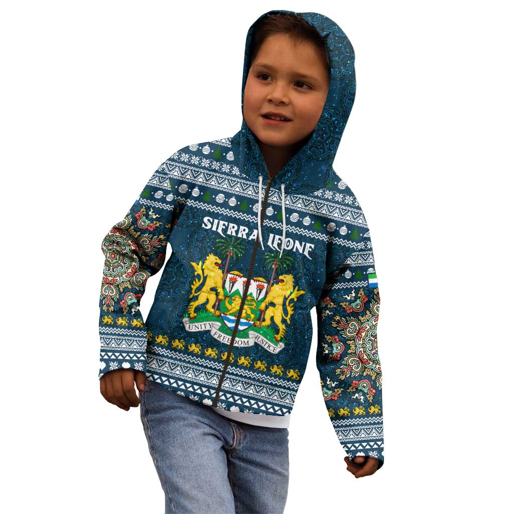 Sierra Leone Christmas Kid Hoodie with Ornamental Pattern, National Coat of Arms, and Festive Motif - Wonder Print Shop