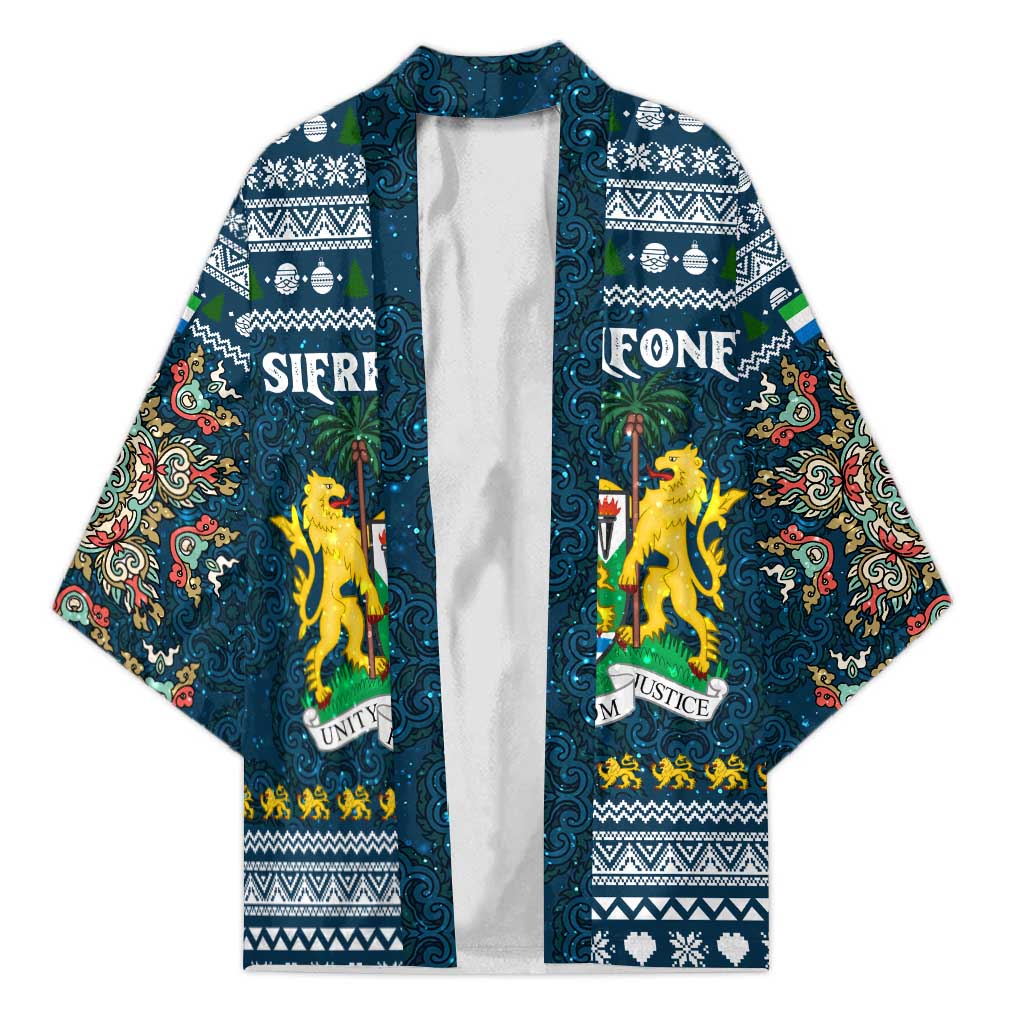 Sierra Leone Christmas Kimono with Ornamental Pattern, National Coat of Arms, and Festive Motif - Wonder Print Shop