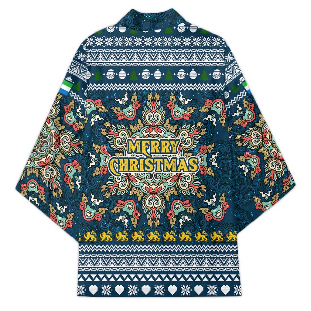 Sierra Leone Christmas Kimono with Ornamental Pattern, National Coat of Arms, and Festive Motif - Wonder Print Shop