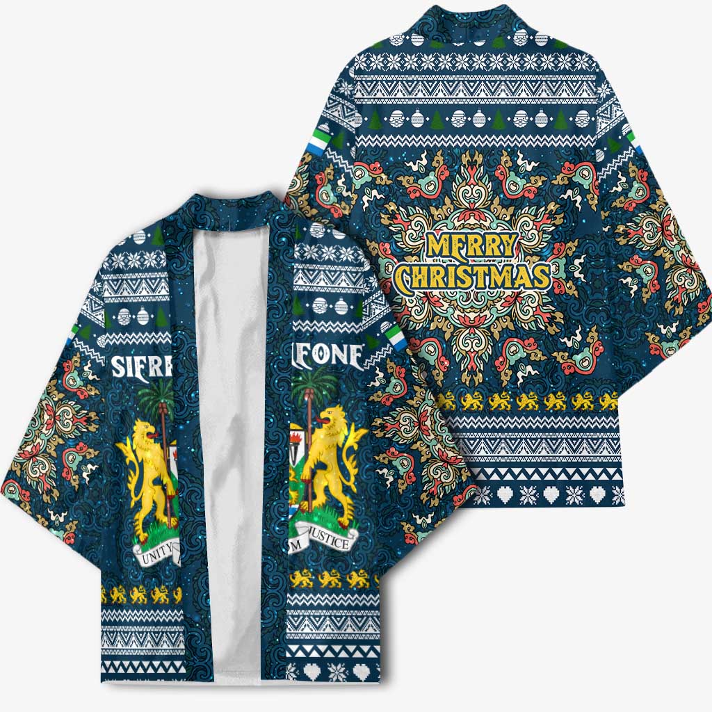 Sierra Leone Christmas Kimono with Ornamental Pattern, National Coat of Arms, and Festive Motif - Wonder Print Shop