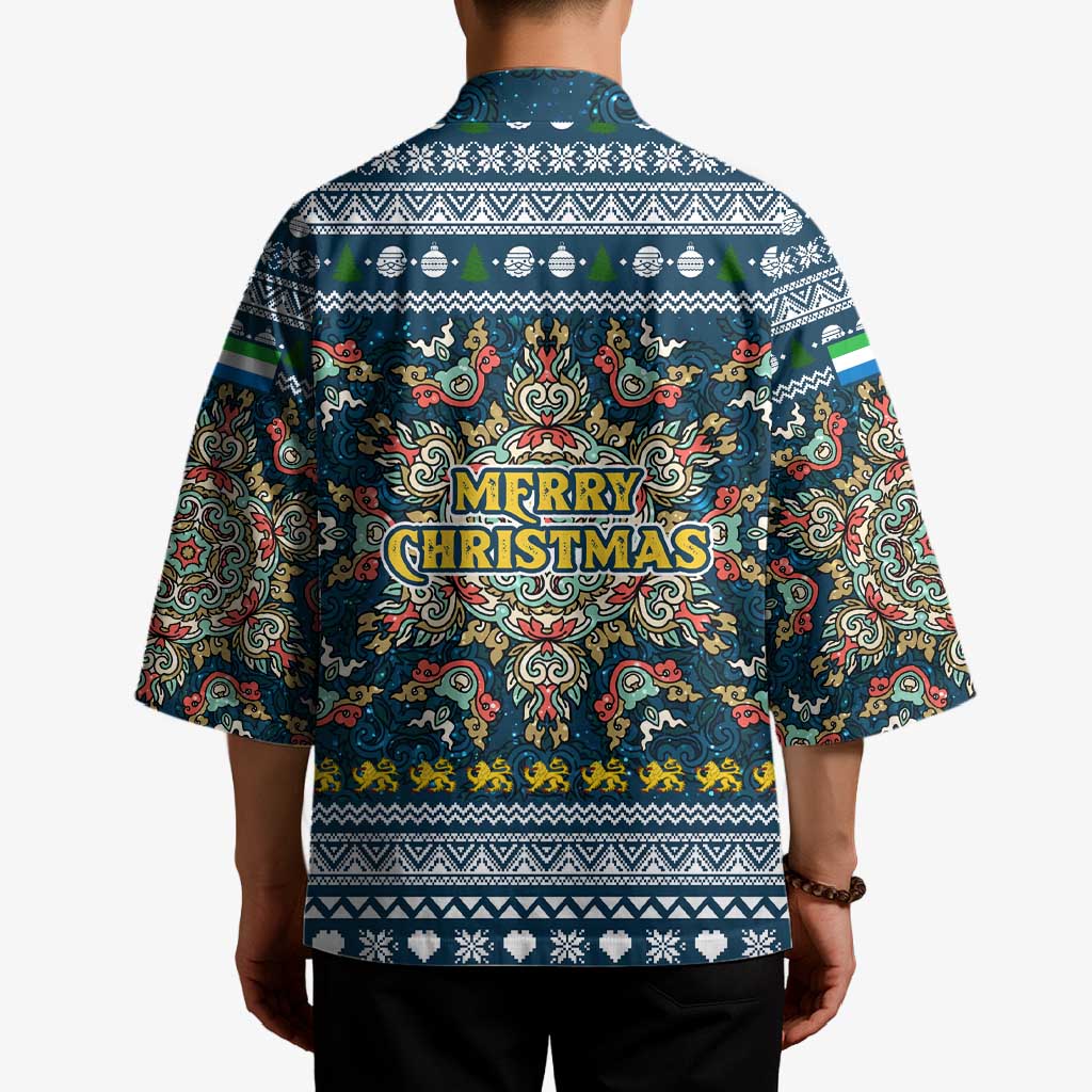 Sierra Leone Christmas Kimono with Ornamental Pattern, National Coat of Arms, and Festive Motif - Wonder Print Shop