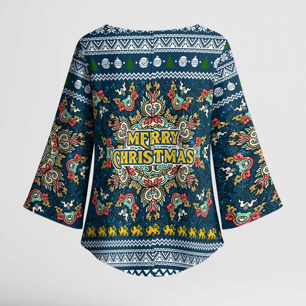 Sierra Leone Christmas Kimono Sleeve Blouse with Ornamental Pattern, National Coat of Arms, and Festive Motif - Wonder Print Shop