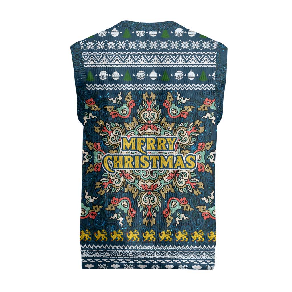 Sierra Leone Christmas Knitted V-Neck Vest with Ornamental Pattern, National Coat of Arms, and Festive Motif - Wonder Print Shop