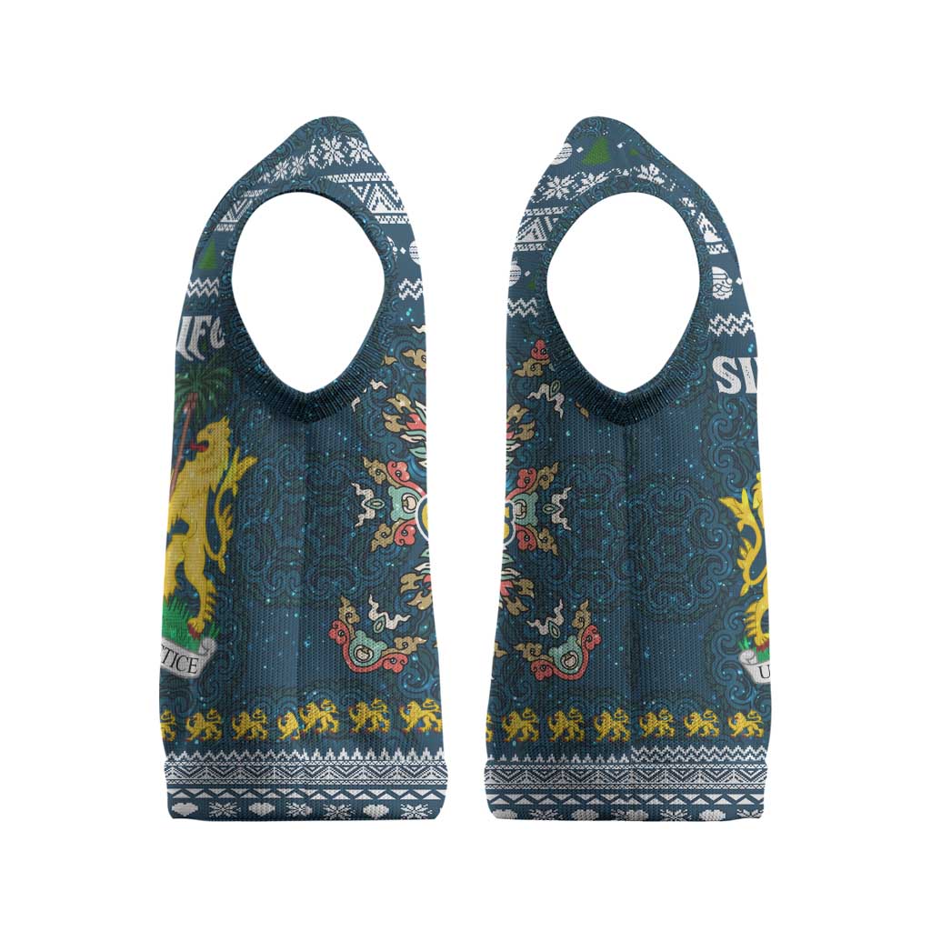 Sierra Leone Christmas Knitted V-Neck Vest with Ornamental Pattern, National Coat of Arms, and Festive Motif - Wonder Print Shop