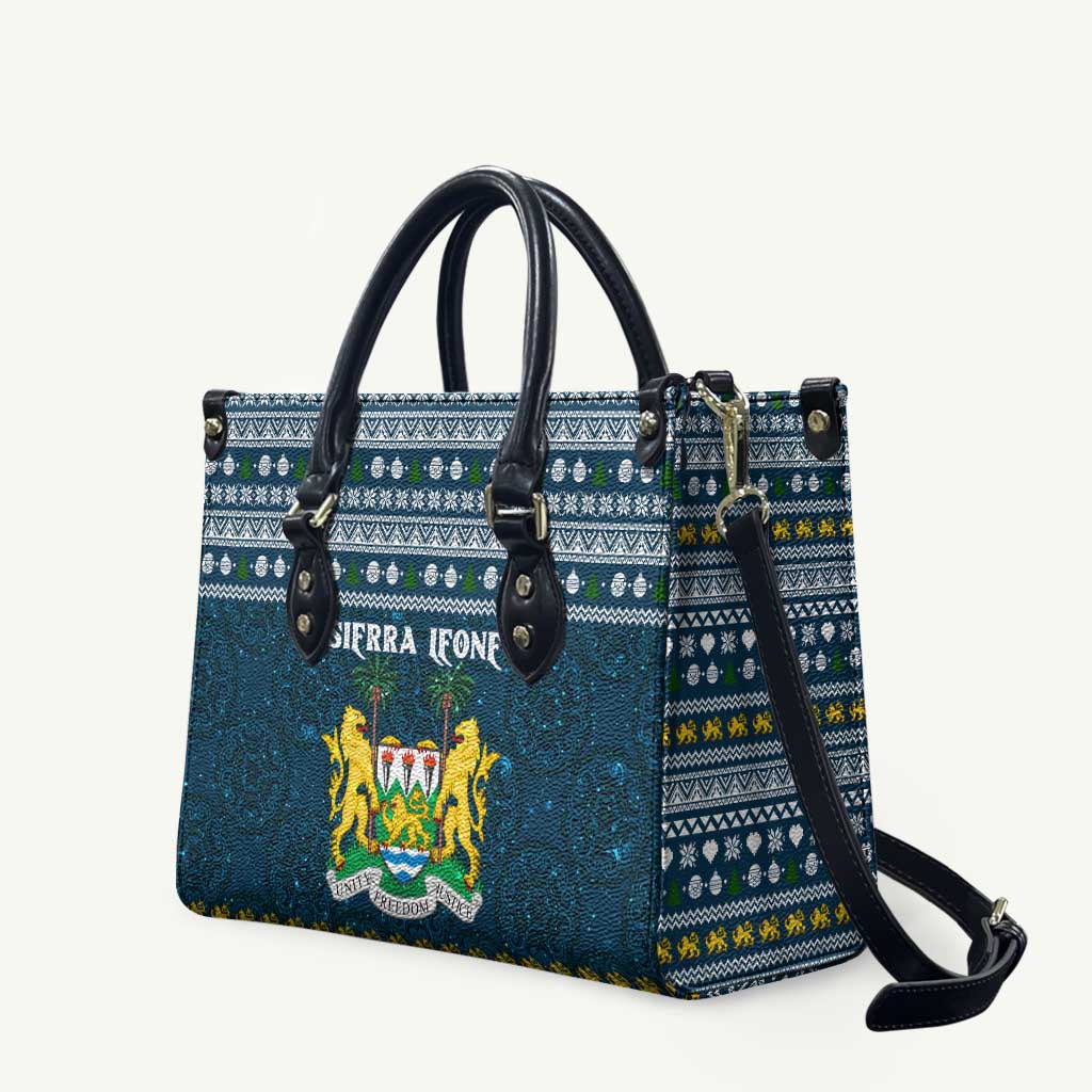 Sierra Leone Christmas Leather Bag with Ornamental Pattern, National Coat of Arms, and Festive Motif - Wonder Print Shop