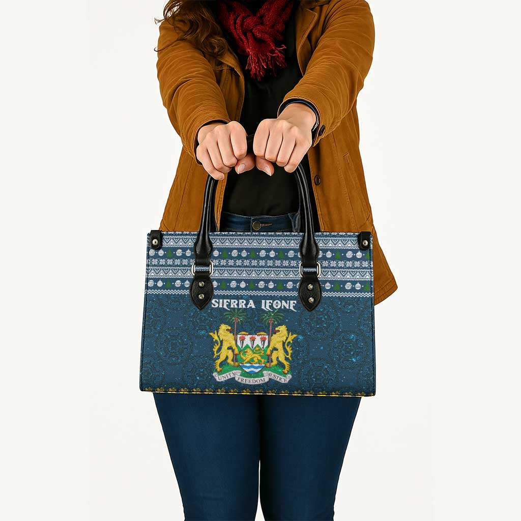 Sierra Leone Christmas Leather Bag with Ornamental Pattern, National Coat of Arms, and Festive Motif - Wonder Print Shop