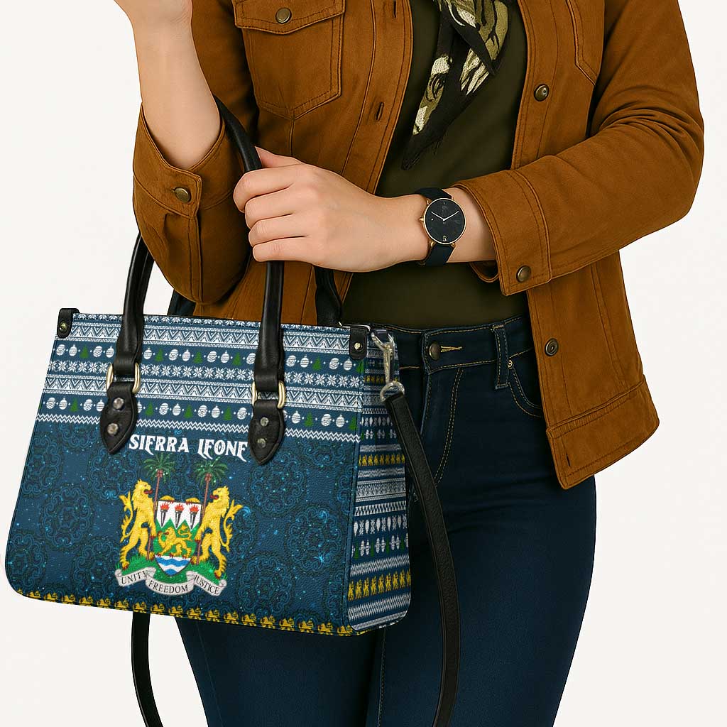 Sierra Leone Christmas Leather Bag with Ornamental Pattern, National Coat of Arms, and Festive Motif - Wonder Print Shop