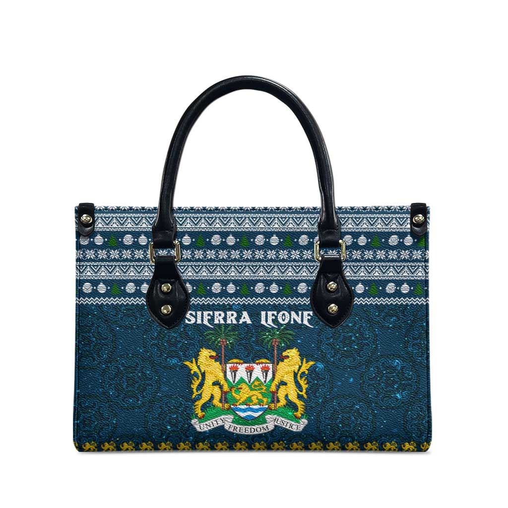 Sierra Leone Christmas Leather Bag with Ornamental Pattern, National Coat of Arms, and Festive Motif - Wonder Print Shop