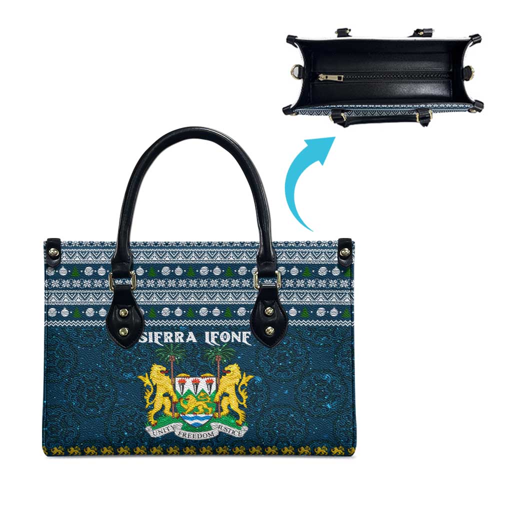 Sierra Leone Christmas Leather Bag with Ornamental Pattern, National Coat of Arms, and Festive Motif - Wonder Print Shop