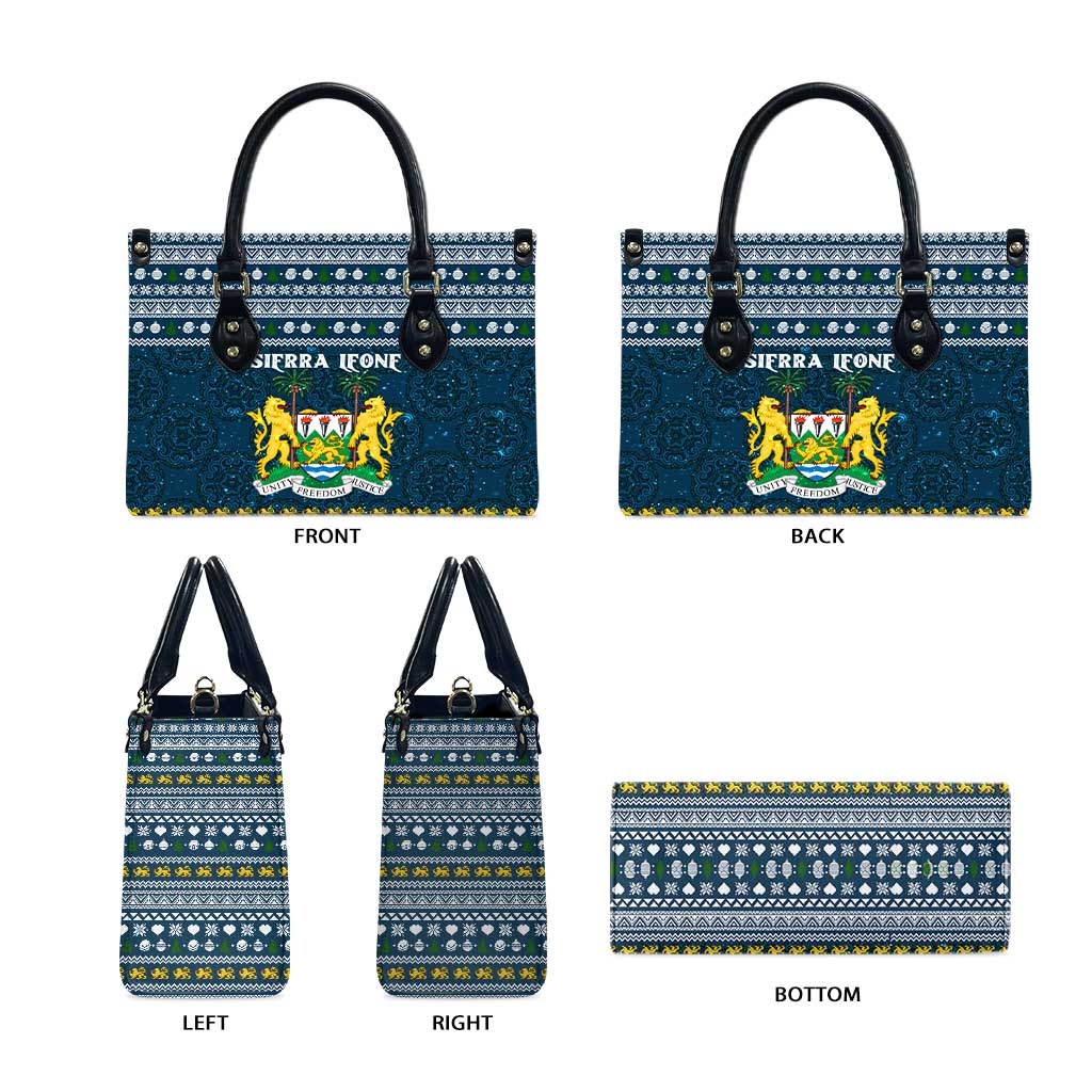 Sierra Leone Christmas Leather Bag with Ornamental Pattern, National Coat of Arms, and Festive Motif - Wonder Print Shop