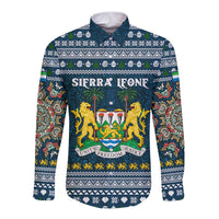 Sierra Leone Christmas Long Sleeve Button Shirt with Ornamental Pattern, National Coat of Arms, and Festive Motif - Wonder Print Shop
