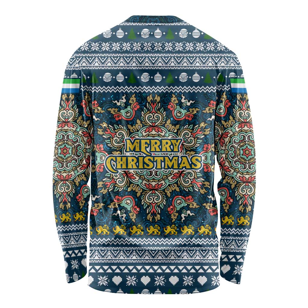 Sierra Leone Christmas Long Sleeve Shirt with Ornamental Pattern, National Coat of Arms, and Festive Motif - Wonder Print Shop