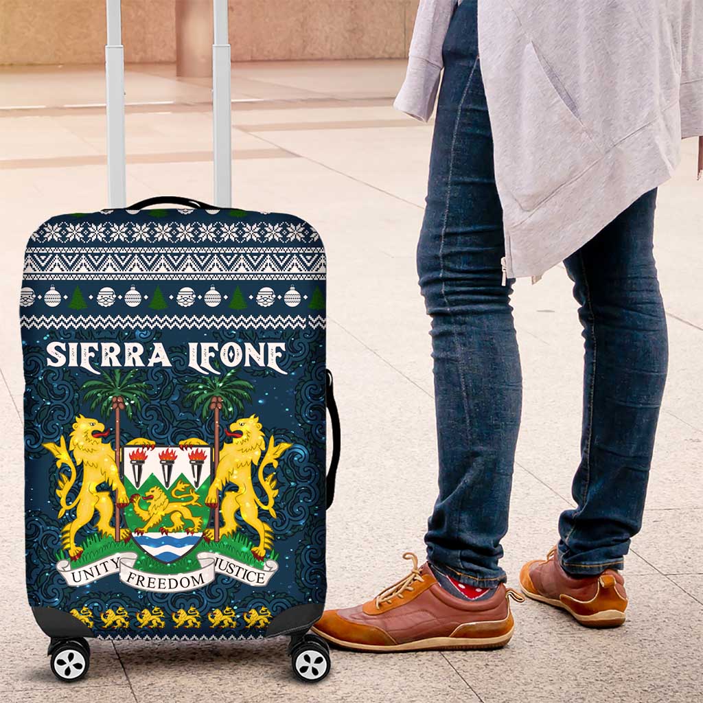 Sierra Leone Christmas Luggage Cover with Ornamental Pattern, National Coat of Arms, and Festive Motif - Wonder Print Shop
