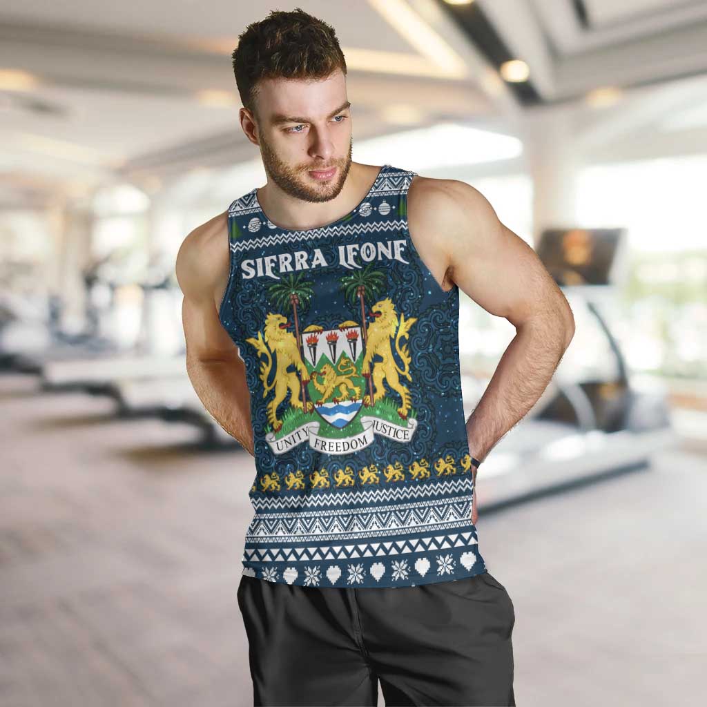 Sierra Leone Christmas Men Tank Top with Ornamental Pattern, National Coat of Arms, and Festive Motif - Wonder Print Shop
