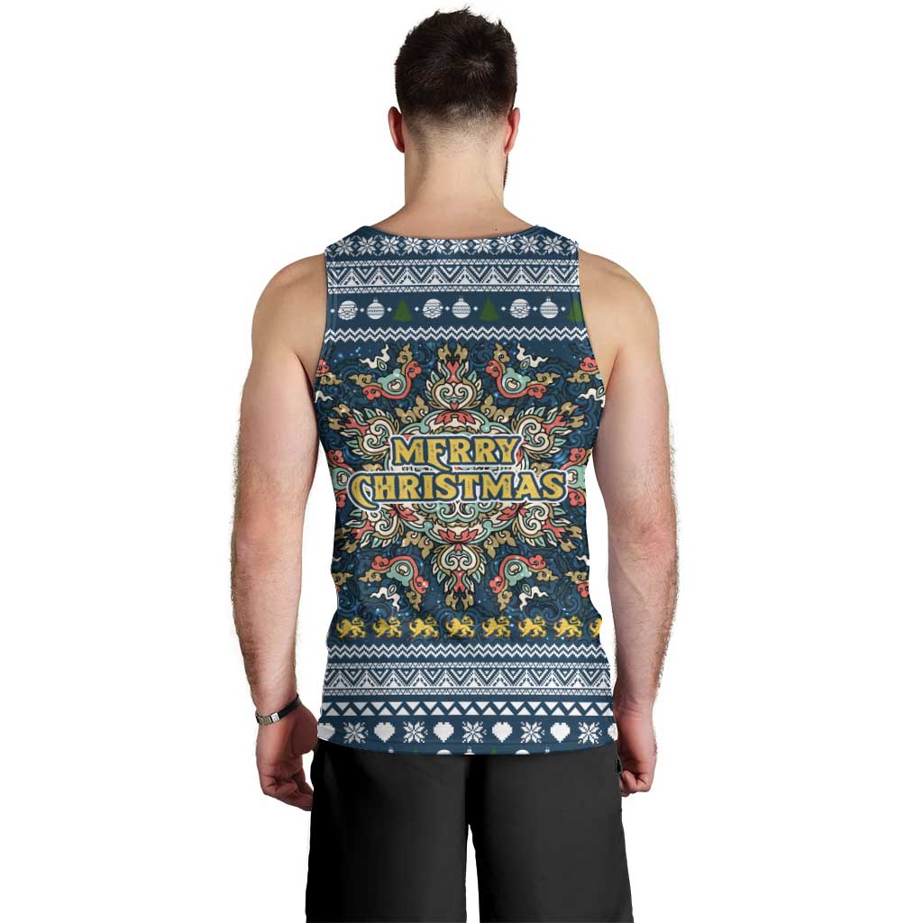 Sierra Leone Christmas Men Tank Top with Ornamental Pattern, National Coat of Arms, and Festive Motif - Wonder Print Shop