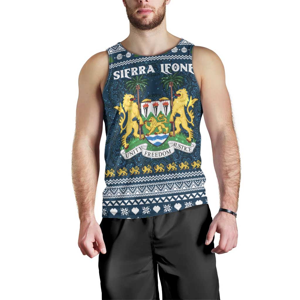 Sierra Leone Christmas Men Tank Top with Ornamental Pattern, National Coat of Arms, and Festive Motif - Wonder Print Shop