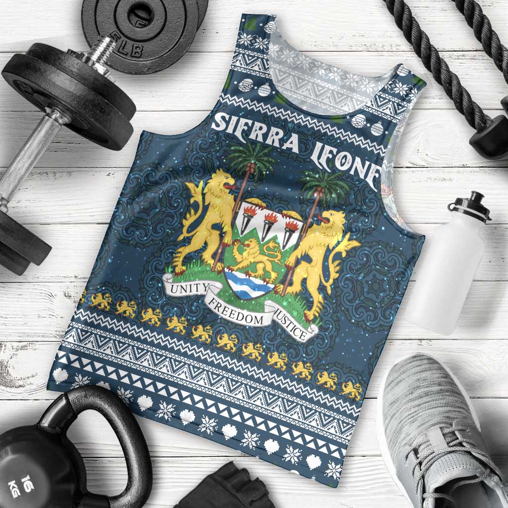 Sierra Leone Christmas Men Tank Top with Ornamental Pattern, National Coat of Arms, and Festive Motif - Wonder Print Shop