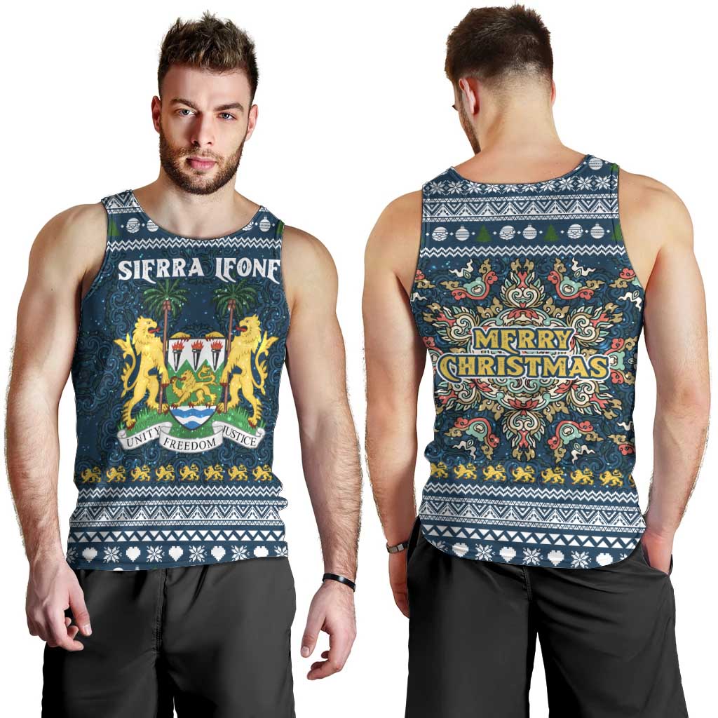 Sierra Leone Christmas Men Tank Top with Ornamental Pattern, National Coat of Arms, and Festive Motif - Wonder Print Shop