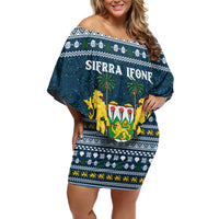 Sierra Leone Christmas Off Shoulder Short Dress with Ornamental Pattern, National Coat of Arms, and Festive Motif - Wonder Print Shop