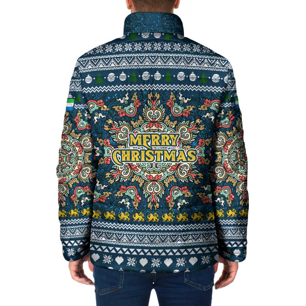 Sierra Leone Christmas Padded Jacket with Ornamental Pattern, National Coat of Arms, and Festive Motif - Wonder Print Shop