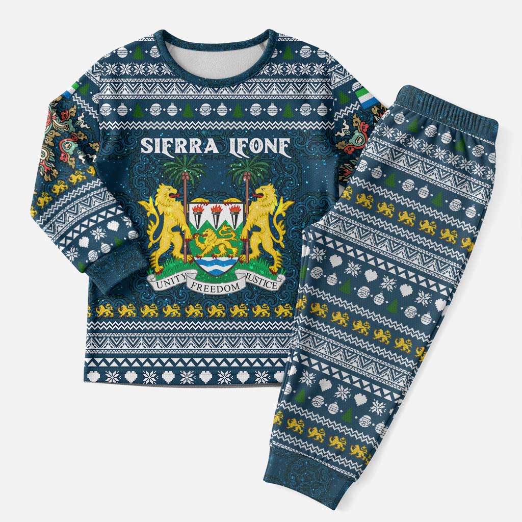 Sierra Leone Christmas Pajama Set with Ornamental Pattern, National Coat of Arms, and Festive Motif - Wonder Print Shop