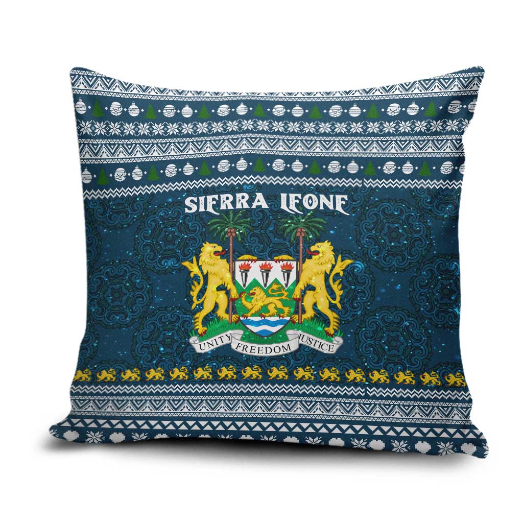 Sierra Leone Christmas Pillow Cover with Ornamental Pattern, National Coat of Arms, and Festive Motif - Wonder Print Shop