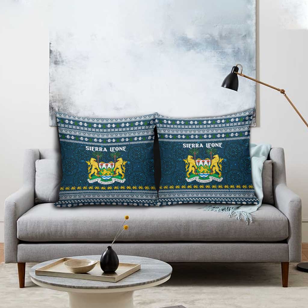 Sierra Leone Christmas Pillow Cover with Ornamental Pattern, National Coat of Arms, and Festive Motif - Wonder Print Shop