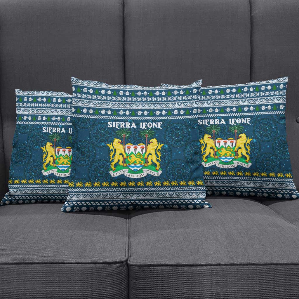 Sierra Leone Christmas Pillow Cover with Ornamental Pattern, National Coat of Arms, and Festive Motif - Wonder Print Shop