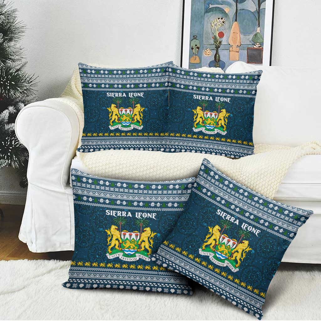 Sierra Leone Christmas Pillow Cover with Ornamental Pattern, National Coat of Arms, and Festive Motif - Wonder Print Shop