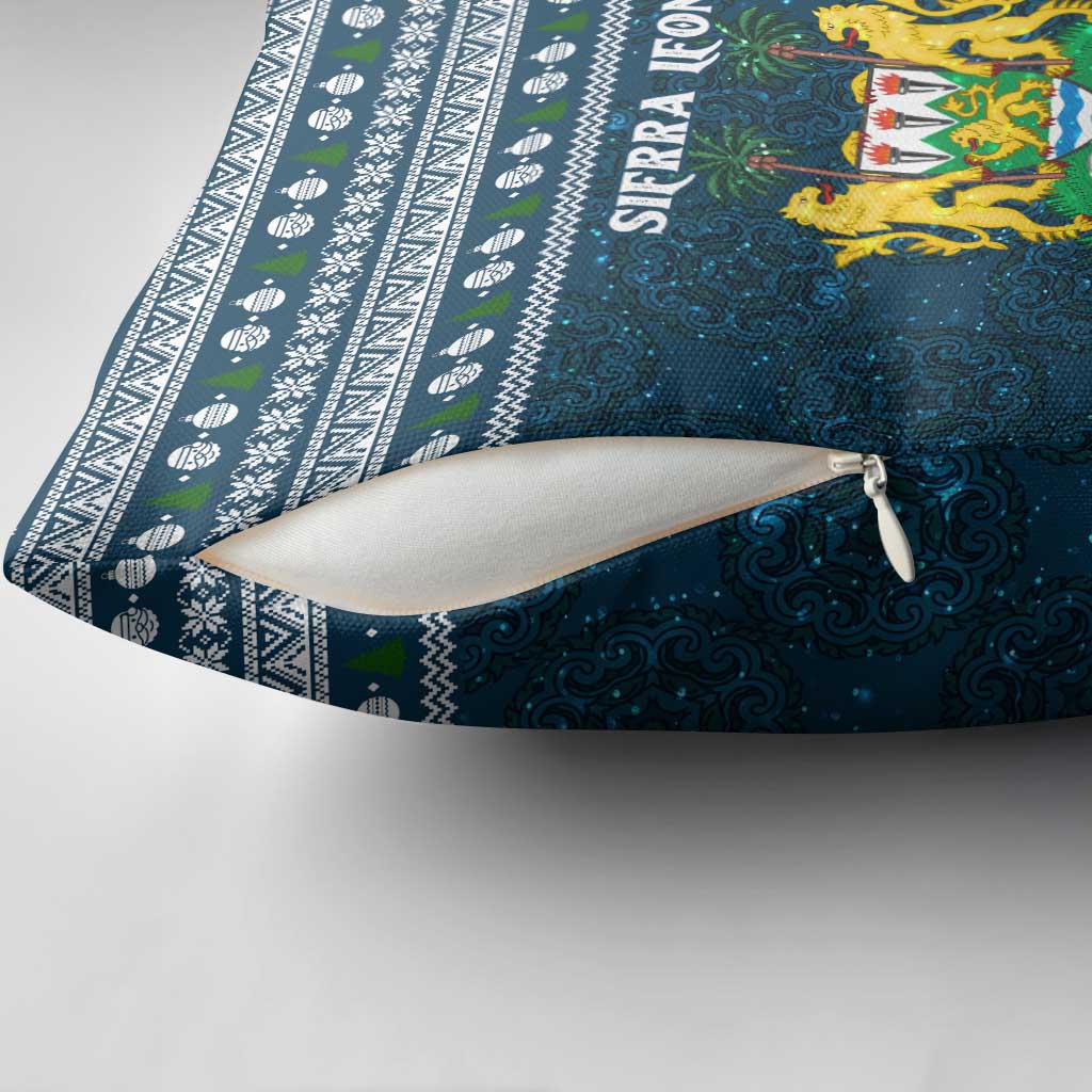 Sierra Leone Christmas Pillow Cover with Ornamental Pattern, National Coat of Arms, and Festive Motif - Wonder Print Shop