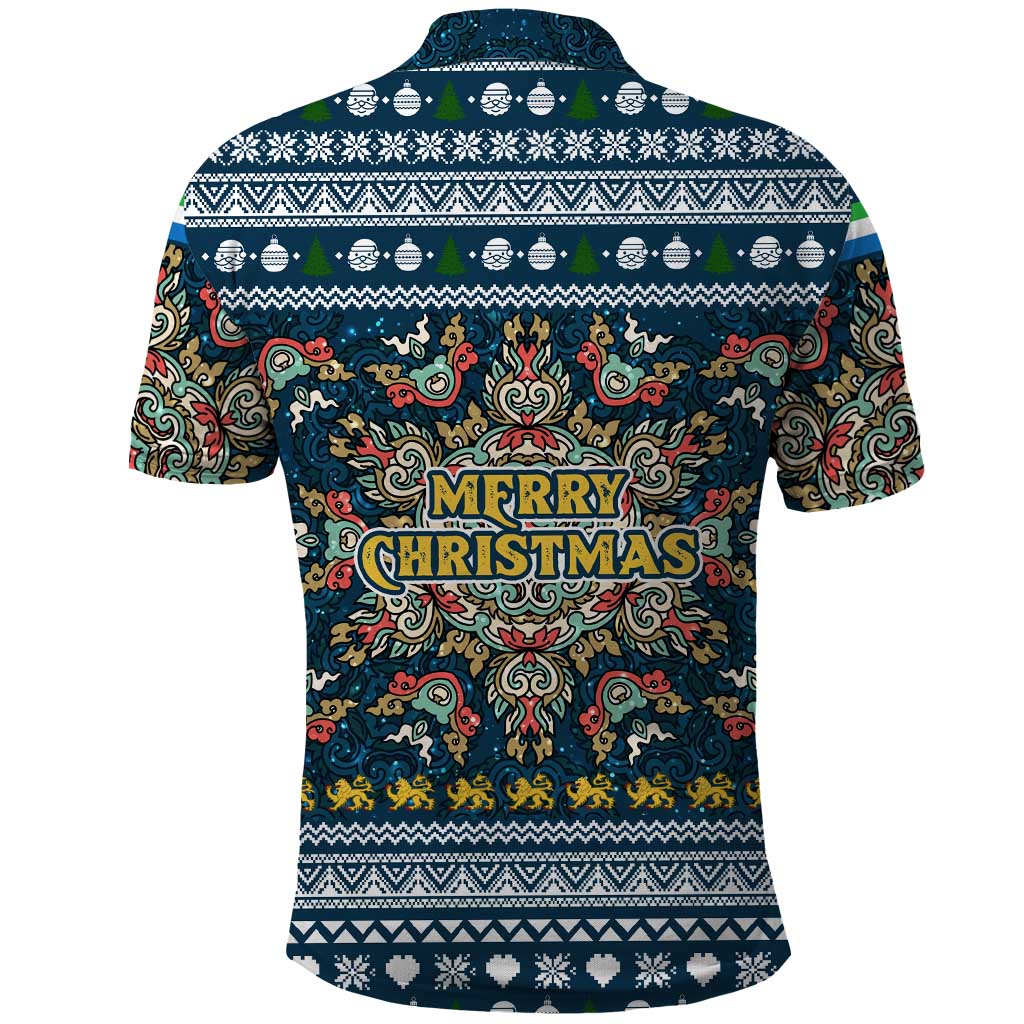 Sierra Leone Christmas Polo Shirt with Ornamental Pattern, National Coat of Arms, and Festive Motif - Wonder Print Shop