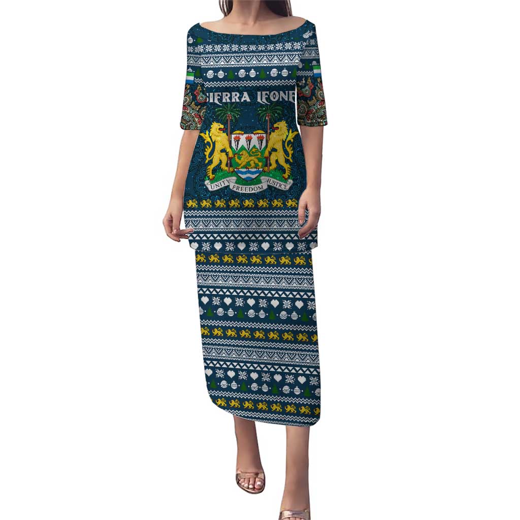 Sierra Leone Christmas Puletasi with Ornamental Pattern, National Coat of Arms, and Festive Motif - Wonder Print Shop