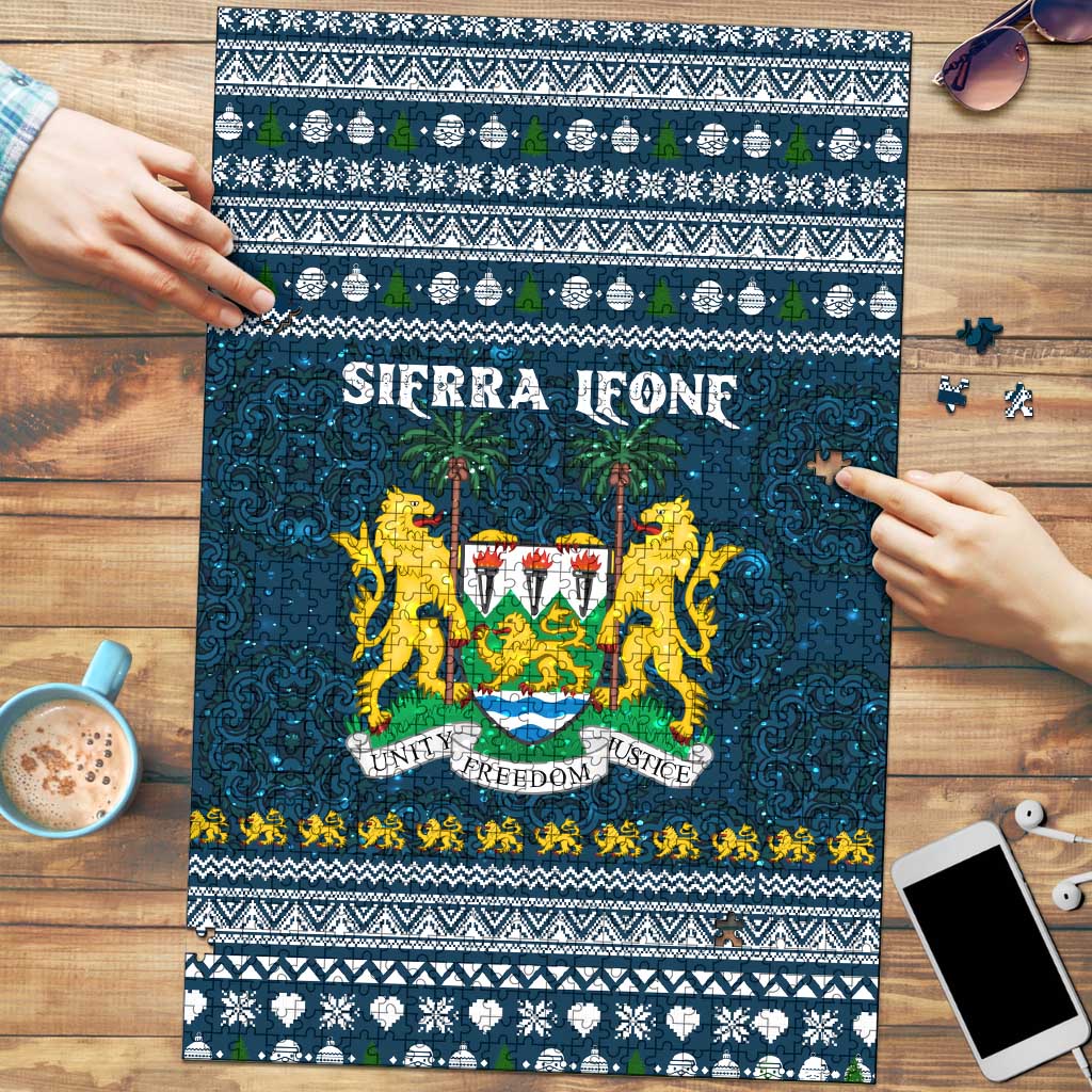 Sierra Leone Christmas Puzzle with Ornamental Pattern, National Coat of Arms, and Festive Motif - Wonder Print Shop
