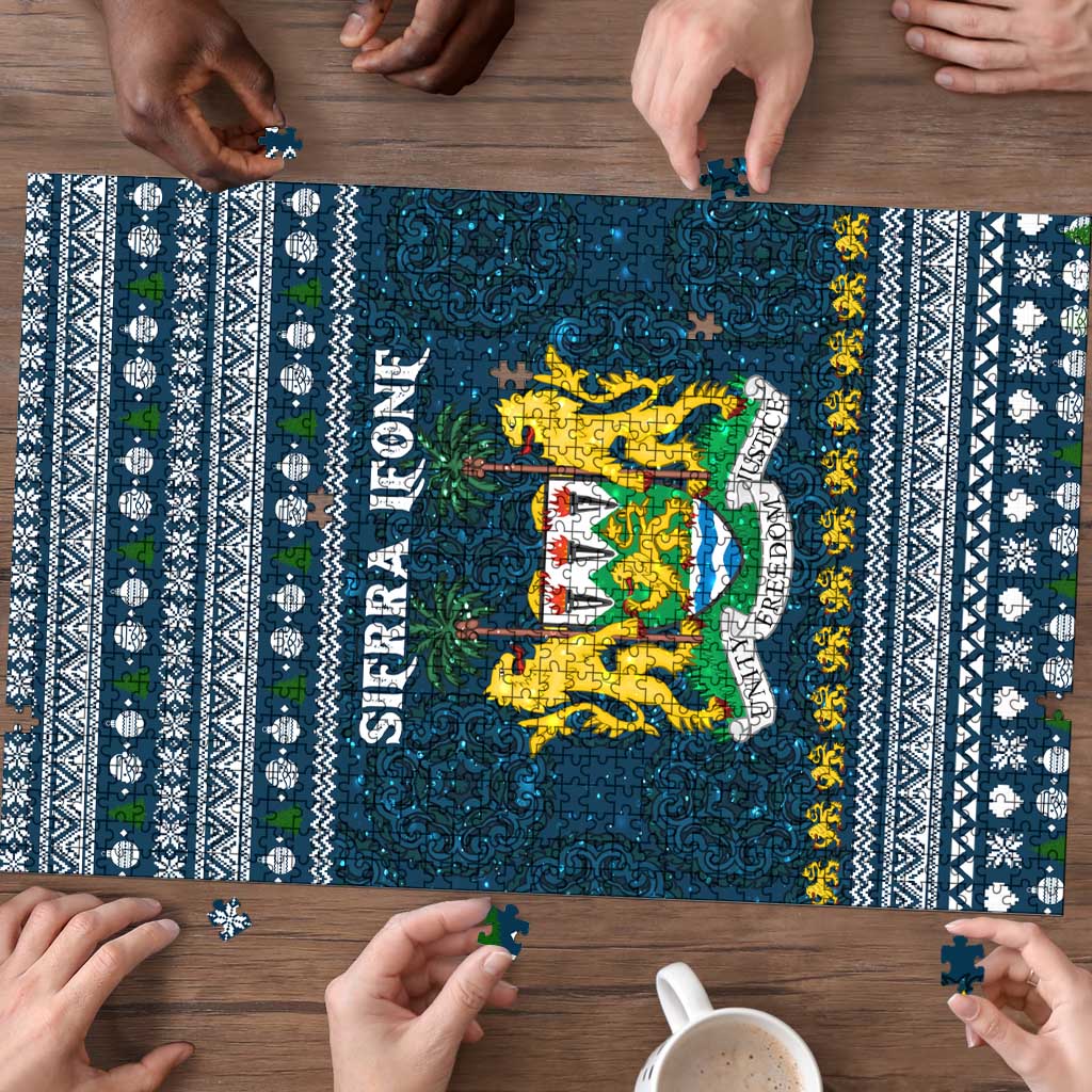 Sierra Leone Christmas Puzzle with Ornamental Pattern, National Coat of Arms, and Festive Motif - Wonder Print Shop