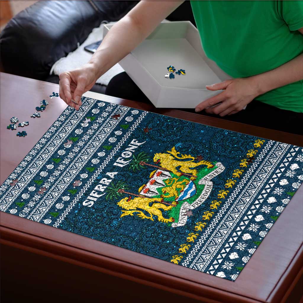 Sierra Leone Christmas Puzzle with Ornamental Pattern, National Coat of Arms, and Festive Motif - Wonder Print Shop