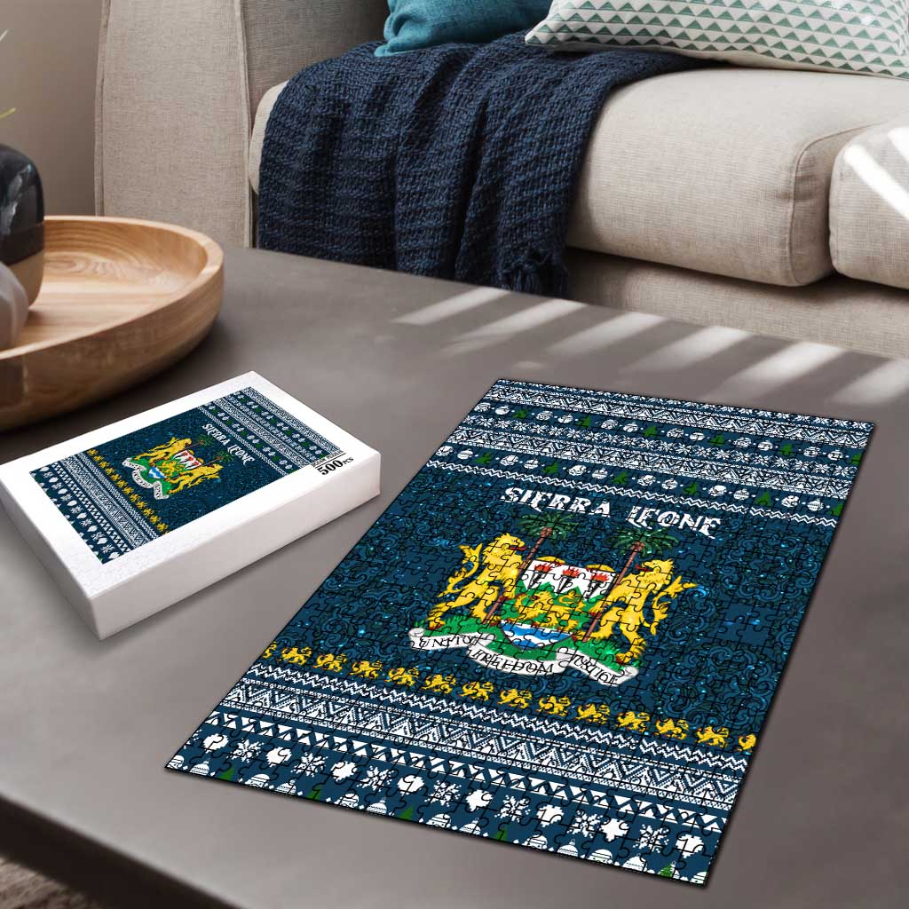 Sierra Leone Christmas Puzzle with Ornamental Pattern, National Coat of Arms, and Festive Motif - Wonder Print Shop