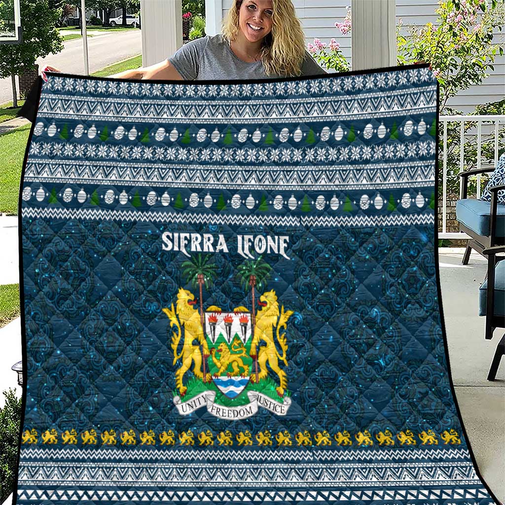 Sierra Leone Christmas Quilt with Ornamental Pattern, National Coat of Arms, and Festive Motif - Wonder Print Shop