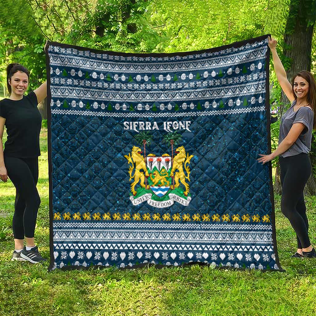 Sierra Leone Christmas Quilt with Ornamental Pattern, National Coat of Arms, and Festive Motif - Wonder Print Shop