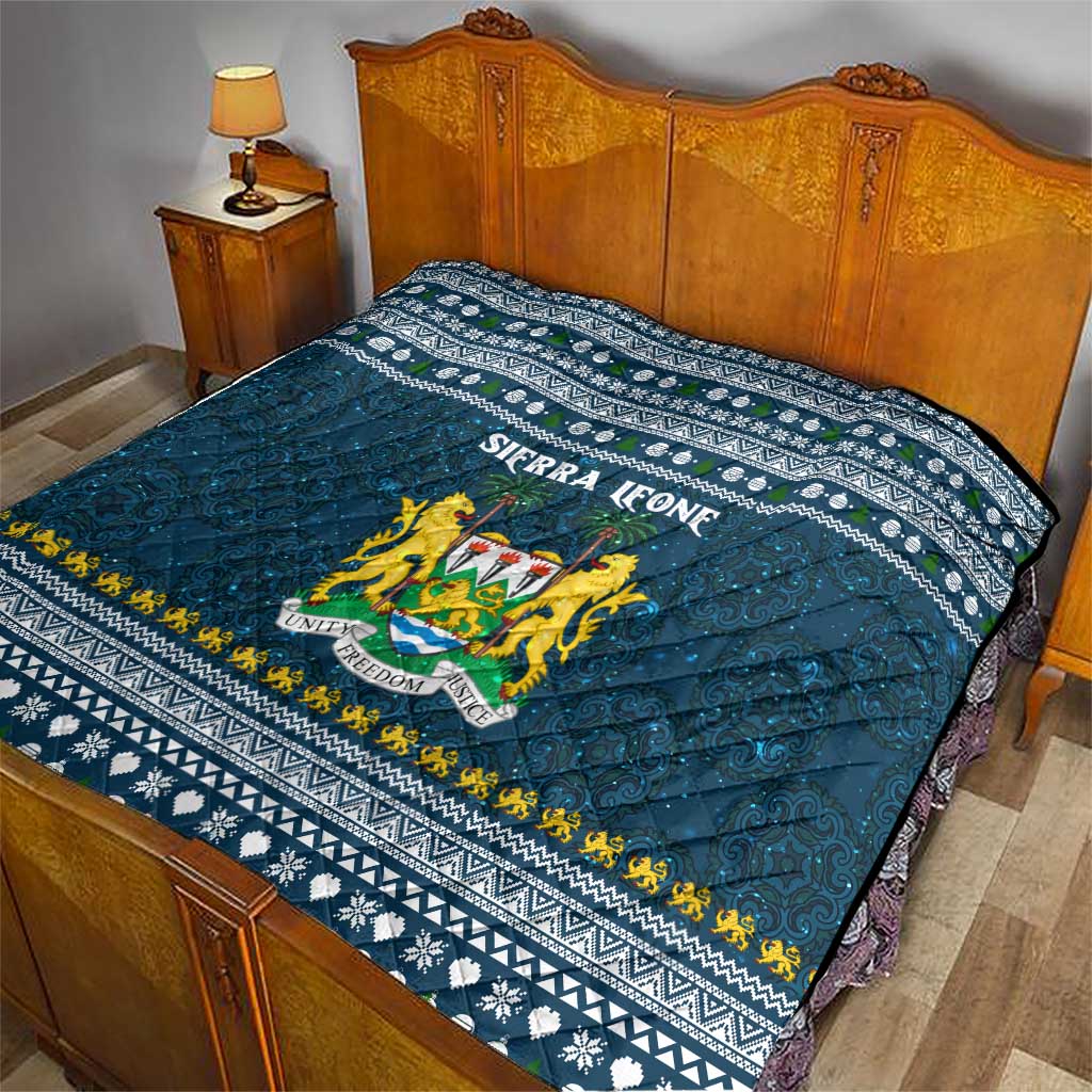 Sierra Leone Christmas Quilt with Ornamental Pattern, National Coat of Arms, and Festive Motif - Wonder Print Shop