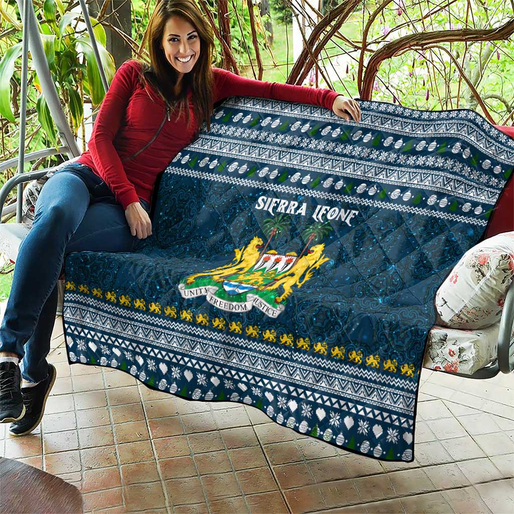 Sierra Leone Christmas Quilt with Ornamental Pattern, National Coat of Arms, and Festive Motif - Wonder Print Shop