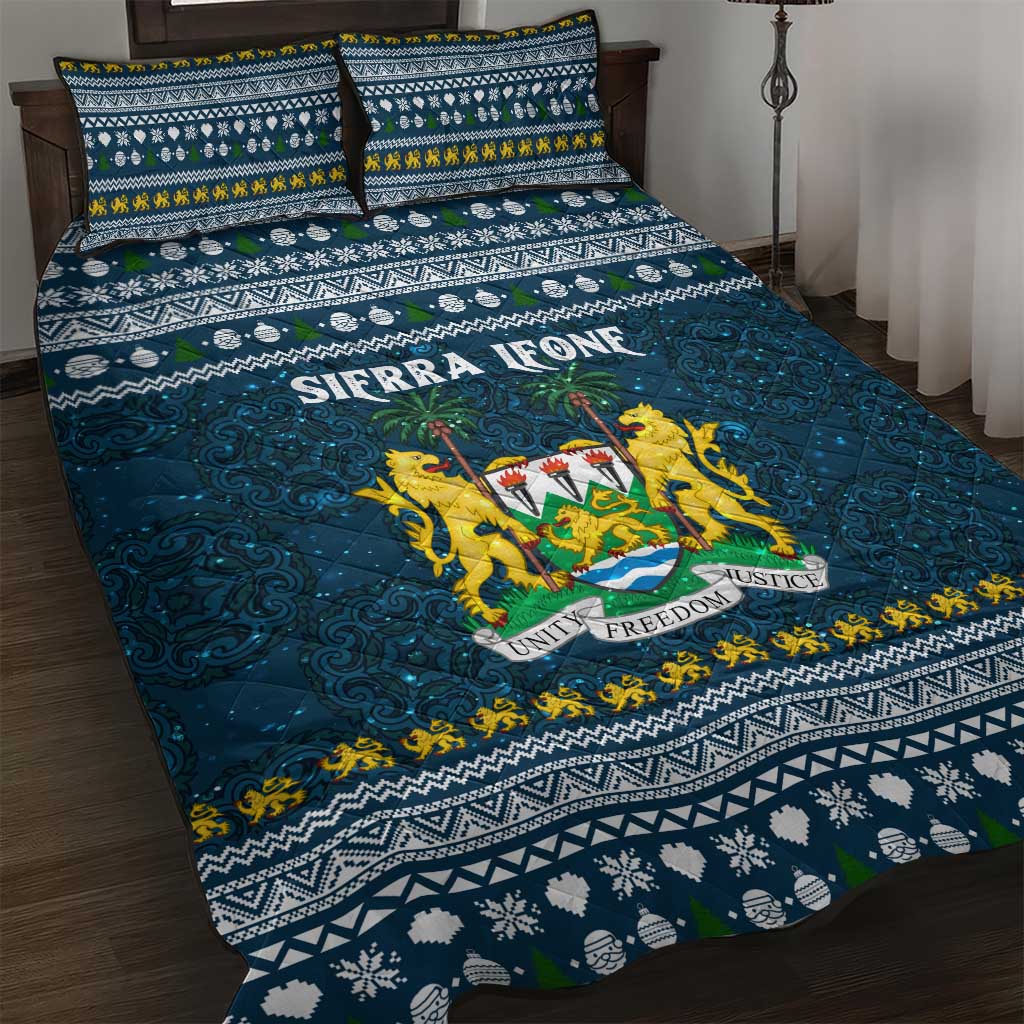 Sierra Leone Christmas Quilt Bed Set with Ornamental Pattern, National Coat of Arms, and Festive Motif - Wonder Print Shop